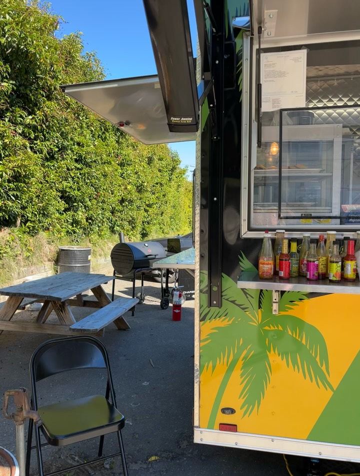 The truck service window and outdoor seating