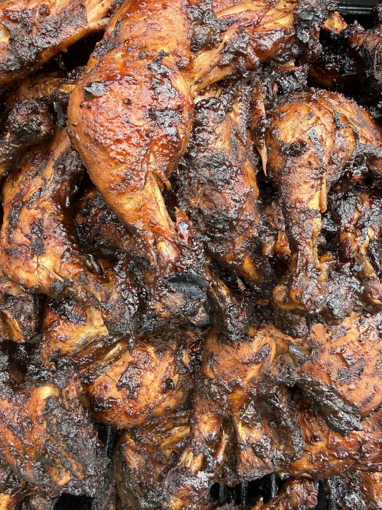 Close-up of smoked jerk chicken