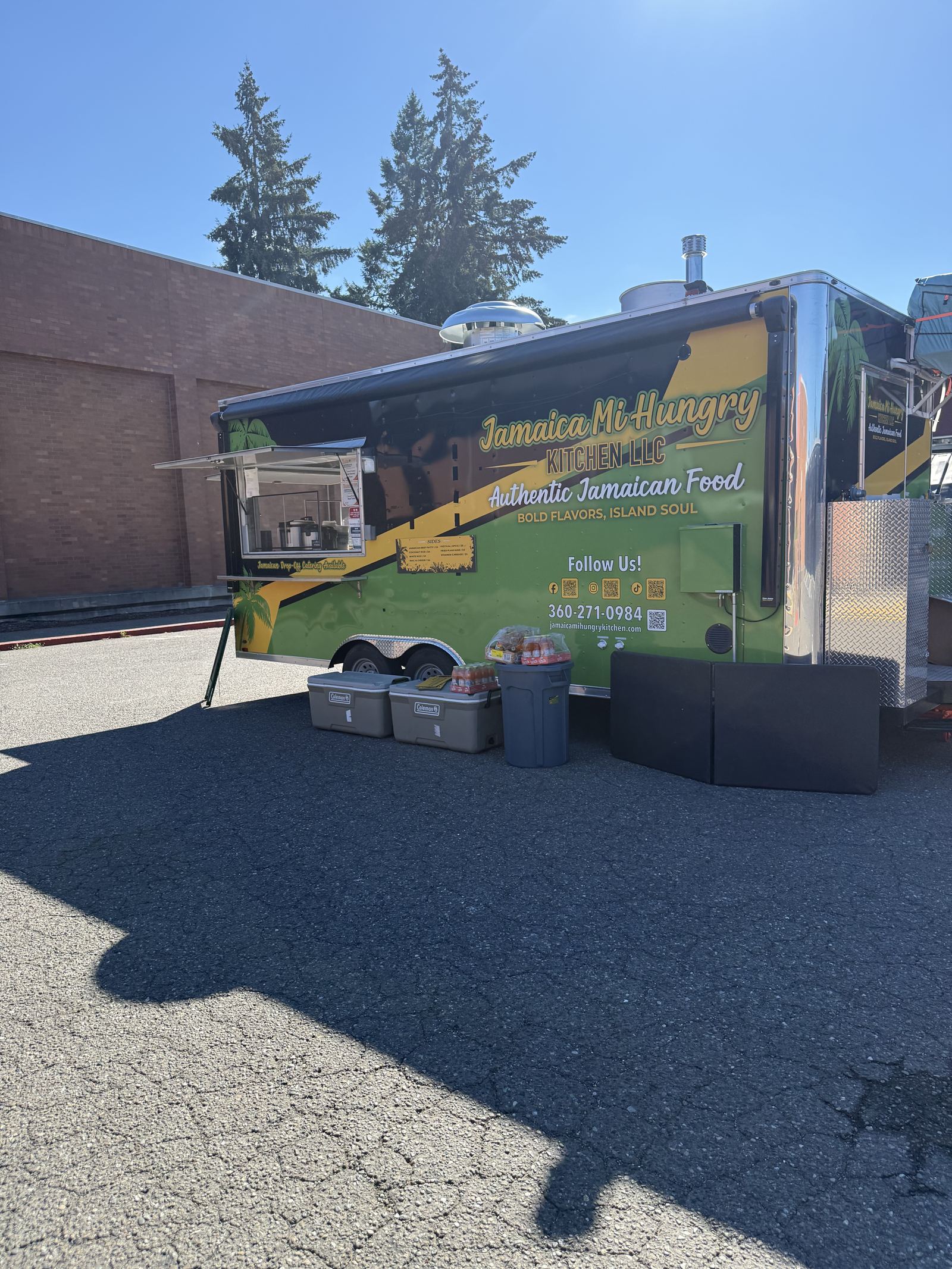 The food truck set up for service